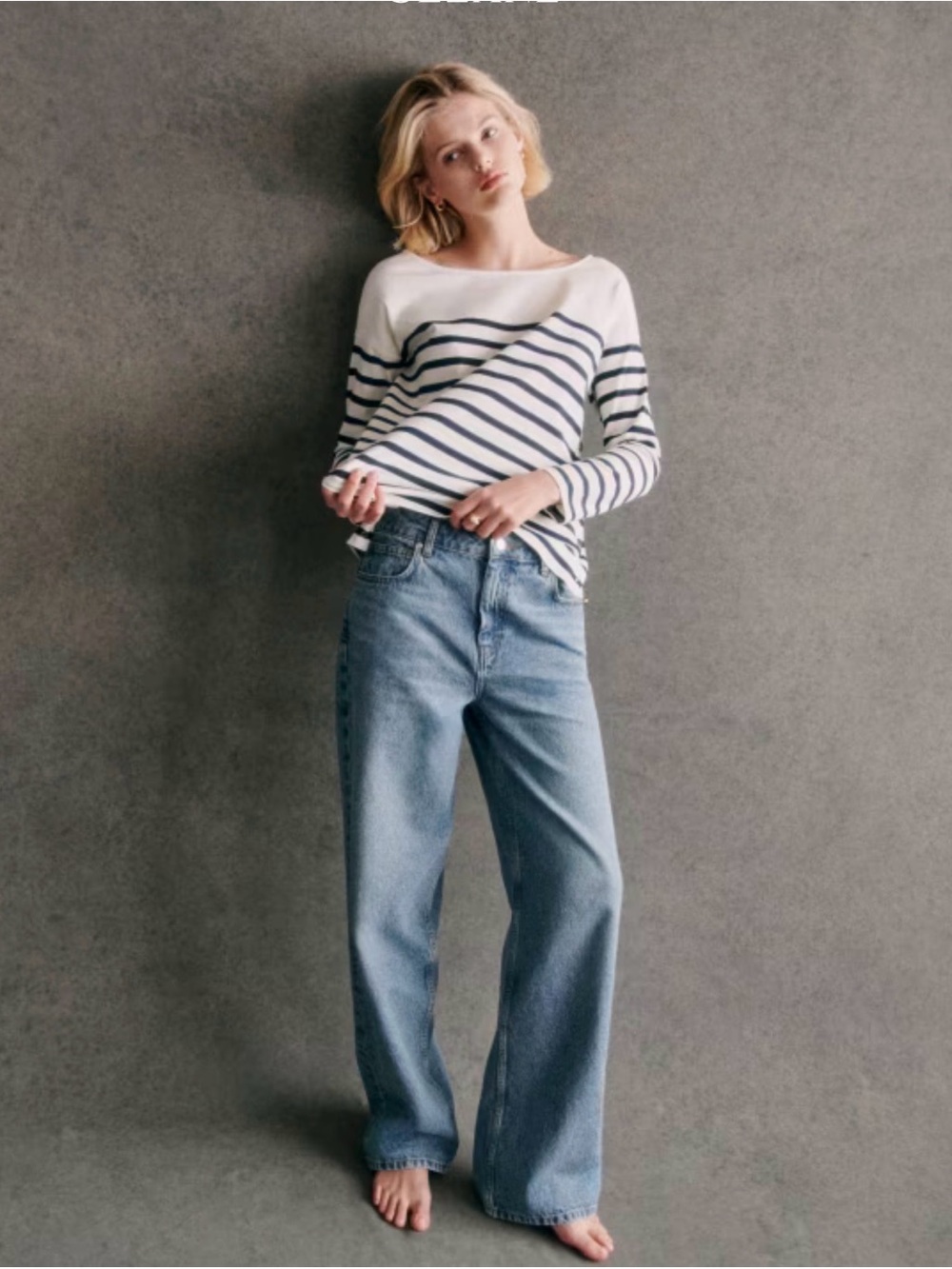 Striped Boatneck Long-Sleeve Top - White & Navy